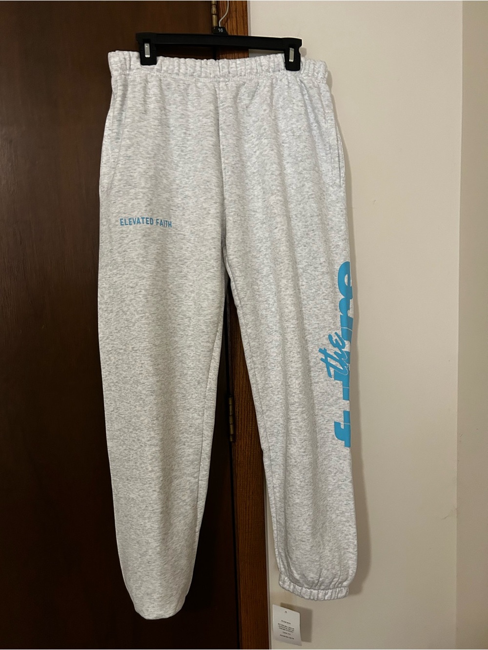 Elevated Faith Women's Heather Gray Joggers with Blue Script